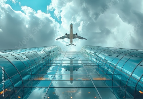 An airplane flying above a ...