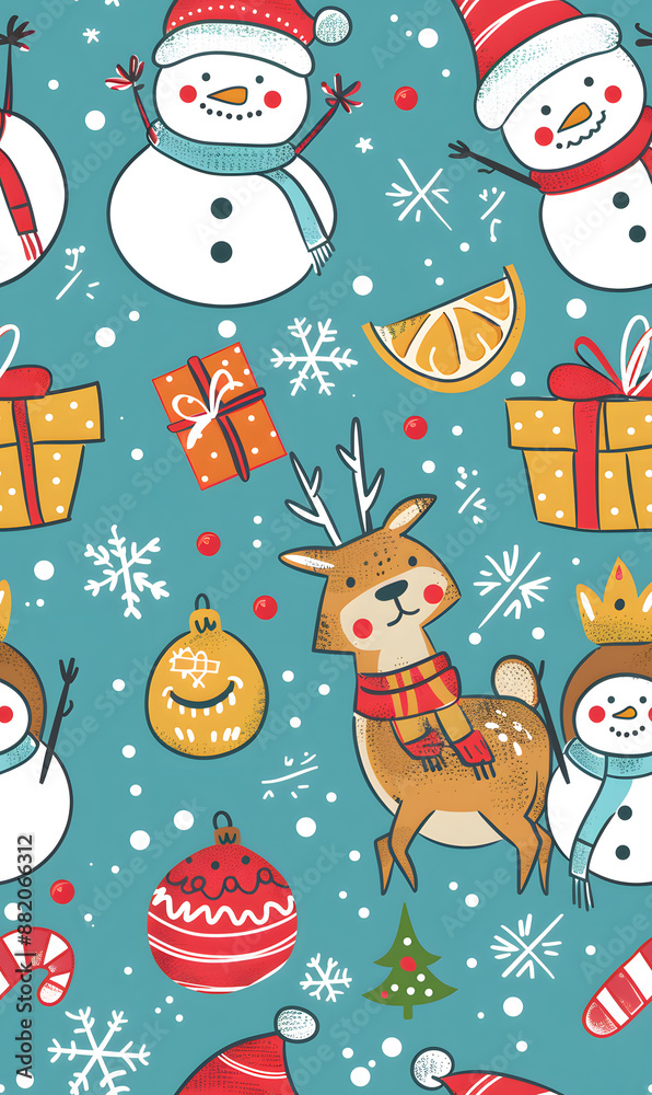 2D illustrated New Year card in a cute graphic style seamless pattern. 2D illustrated New Year card in a cute graphic style seamless pattern.