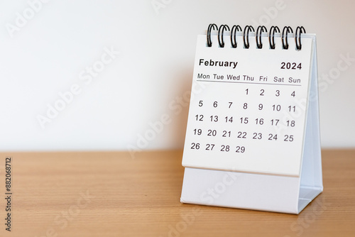 2024 calendar - February month page on the wooden desk