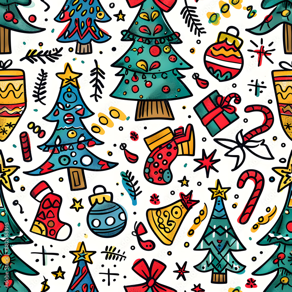 2D illustrated New Year card in a cute graphic style seamless pattern.