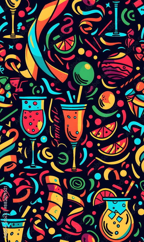 2D illustrated New Year card in a cute graphic style seamless pattern. 2D illustrated New Year card in a cute graphic style seamless pattern.