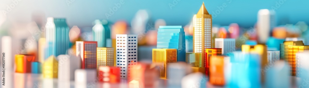 colorful miniature city skyline with blurred background - architectural model. colorful miniature city skyline with blurred background - architectural model.