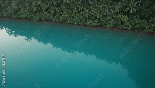 a lake of tuqueza-colored water surrounded by vegetation and tons of light, space for copy, background for text
