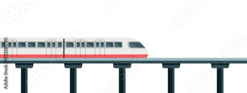 High speed train on bridge isolated on white background. Fast railroad transport. Vector stock