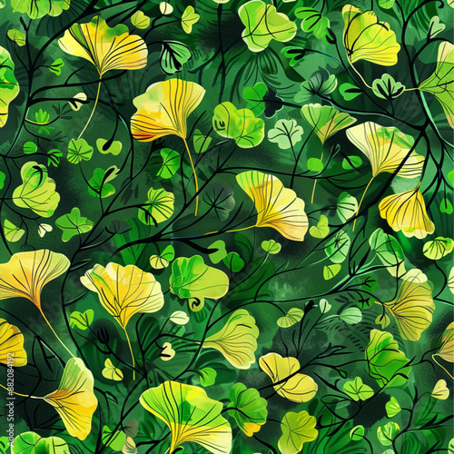 vibrant green and vivid floral pattern of gingko