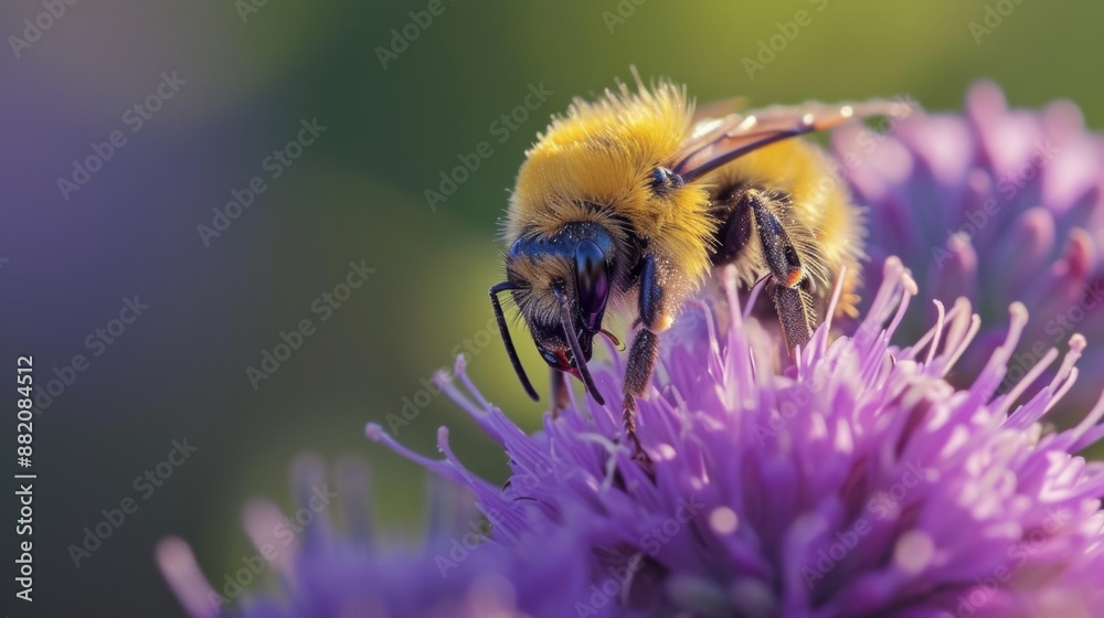 Wild bee perched on a vibrant purple flower Wild bee perched on a vibrant purple flower