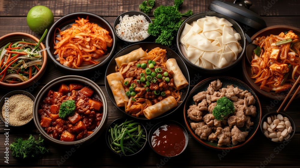 A spread of Korean dishes for a Chuseok celebration A spread of Korean dishes for a Chuseok celebration