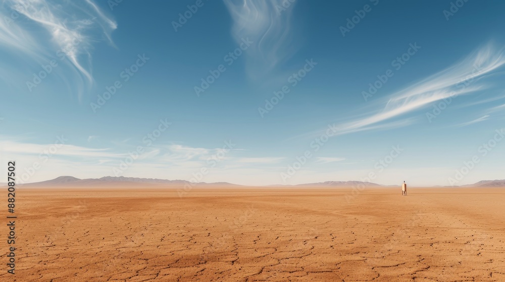 An expansive panoramic shot of a desert landscape with a lone minaret standing tall, symbolizing faith and solitude against the vast, endless horizon An expansive panoramic shot of a desert landscape with a lone minaret standing tall, symbolizing faith and solitude against the vast, endless horizon