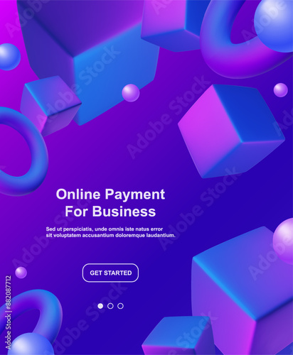 Abstract poster, brochure, flyer design background with cubes and floating balls and toruses