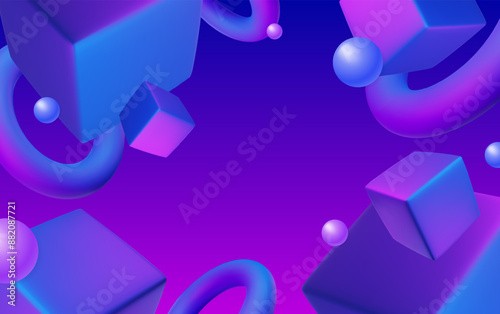 Abstract poster, brochure, flyer design background with cubes and floating balls and toruses