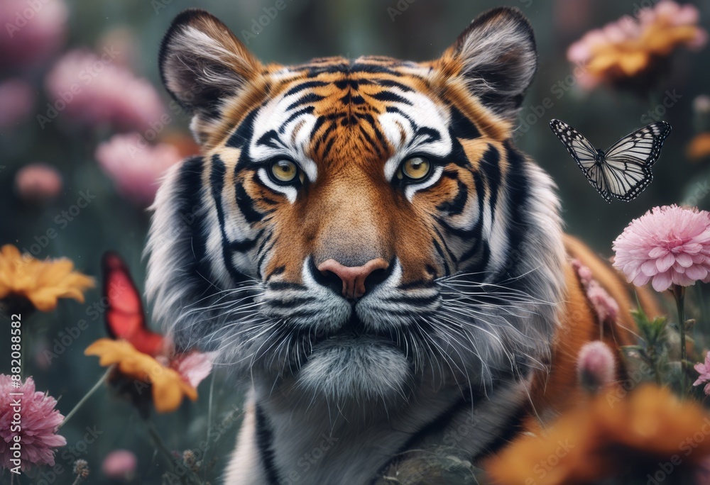 Fototapeta premium image flowers butterfly ad flower tiger butterfly ad back foreground painting s