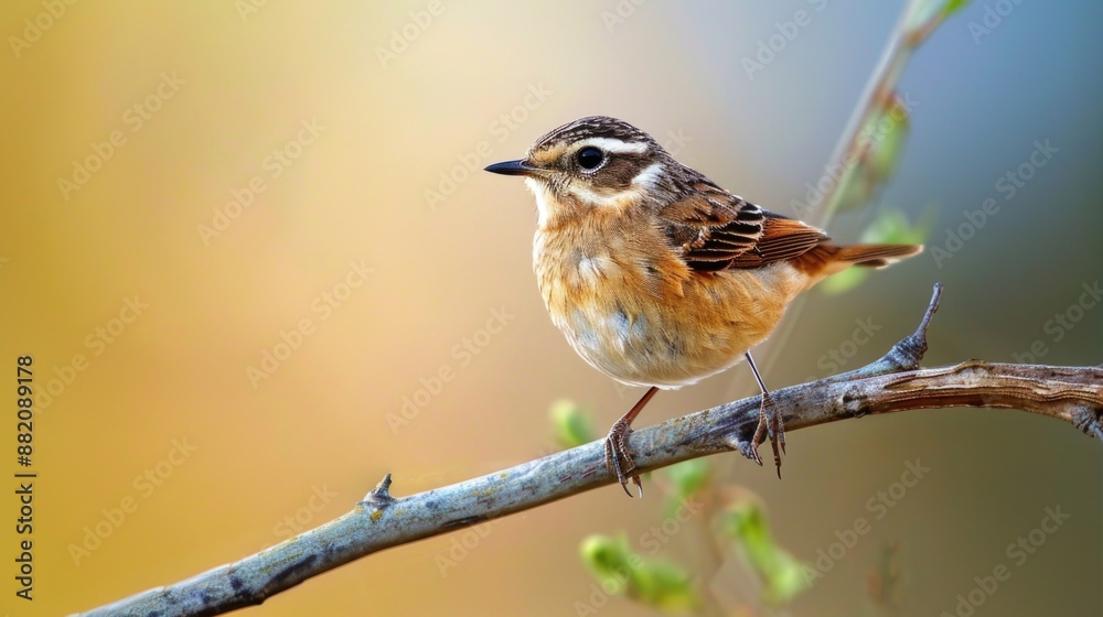 A small bird is perched on a branch of a tree, looking around A small bird is perched on a branch of a tree, looking around