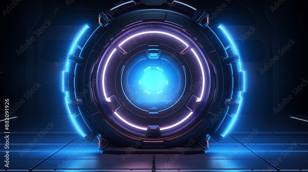 Futuristic Sci-Fi Neon Portal with Glowing Blue Center Futuristic Sci-Fi Neon Portal with Glowing Blue Center