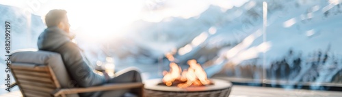 Wallpaper Mural Cozy Mountain Lodge Retreat, Friends Gathering by the Fire Pit Amidst Snowy Peaks Torontodigital.ca