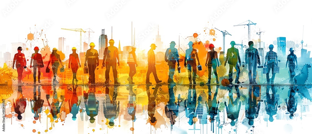 Illustration of World Youth Skills Day with tools and youth silhouettes, Illustrations, copy space for text,  - Generative AI