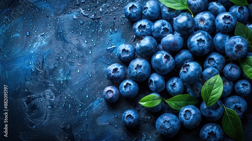 Luscious blueberries with a rich, deep blue color and plenty of copy space