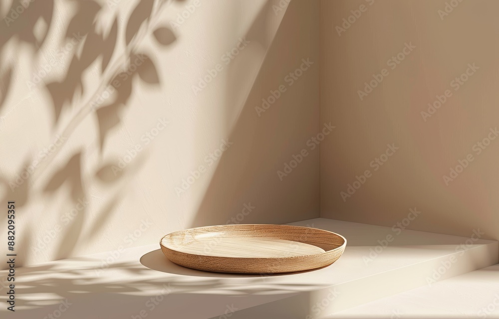 The 3D background, is a wooden pedestal podium on a pastel beige backdrop containing a shadow of a natural tree leaf. Nature product promotion for beauty cosmetics wooden display. Nude Studio Minimal The 3D background, is a wooden pedestal podium on a pastel beige backdrop containing a shadow of a natural tree leaf. Nature product promotion for beauty cosmetics wooden display. Nude Studio Minimal