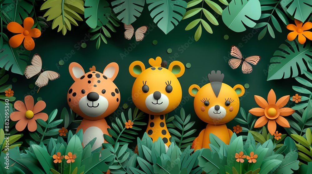 Naklejka premium Template background for World Wildlife Day with animals and nature, ample copy space