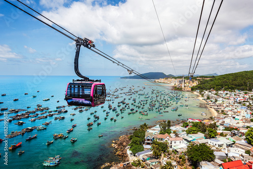 Landscape of cable car over the sea on Phu Quoc island, Kien Giang province, Vietnam. Phu Quoc  island was voted by US Travel & Leisure magazine as the second most beautiful island in the world.