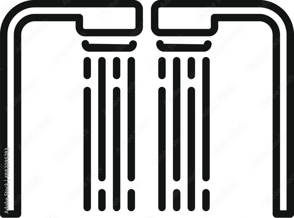 Simple line icon of two shower heads with water flowing, perfect for websites and apps related to bathrooms and showering Simple line icon of two shower heads with water flowing, perfect for websites and apps related to bathrooms and showering