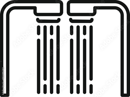 Simple line icon of two shower heads with water flowing, perfect for websites and apps related to bathrooms and showering