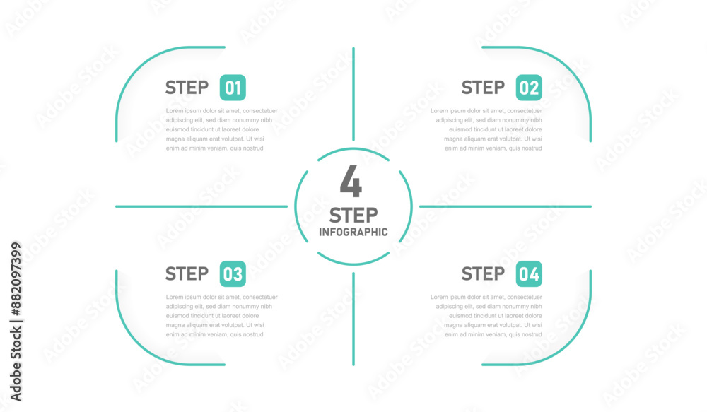 A modern linear infographic template for a presentation of four options. A business template for the design of a page, slide or website