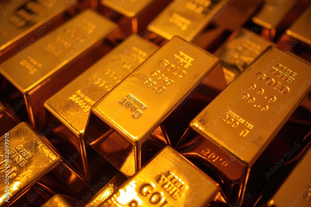Stacked Fortunes: Shiny 1kg Gold Bullion Display