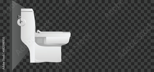 Toilet bowl with closed lid with toilet paper on holder isolated on transparent background