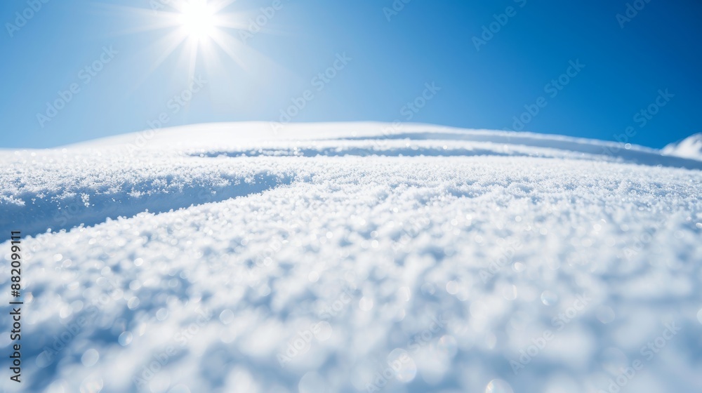 Fresh powder snow covering a mountain slope, pristine and untouched, perfect for skiing or snowboarding, sparkling in the winter sunlight Fresh powder snow covering a mountain slope, pristine and untouched, perfect for skiing or snowboarding, sparkling in the winter sunlight