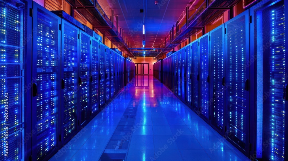 Server Room with Blue and Red Lights Server Room with Blue and Red Lights