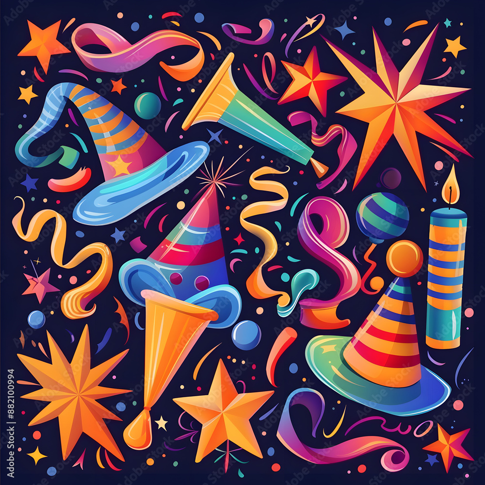 Obraz premium 2D illustrated New Year card in a cute graphic style