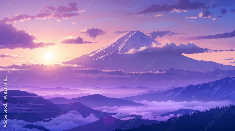 peak of fuji mountain, anime style peak of fuji mountain, anime style
