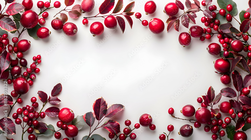 Festive Border Frame with Cranberries and Garlands for Thanksgiving Decorations Photo Stock Concept Festive Border Frame with Cranberries and Garlands for Thanksgiving Decorations Photo Stock Concept