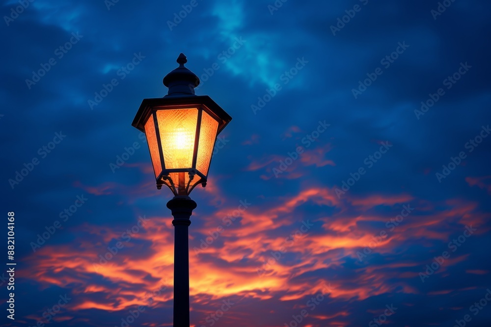 A street lighting pole with LED lights and a sunset color backdrop. A street lighting pole with LED lights and a sunset color backdrop.
