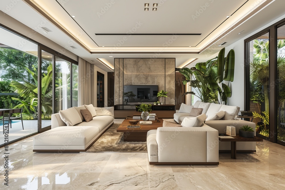 The floor and furniture of an eco-friendly home were created using generative stock The floor and furniture of an eco-friendly home were created using generative stock