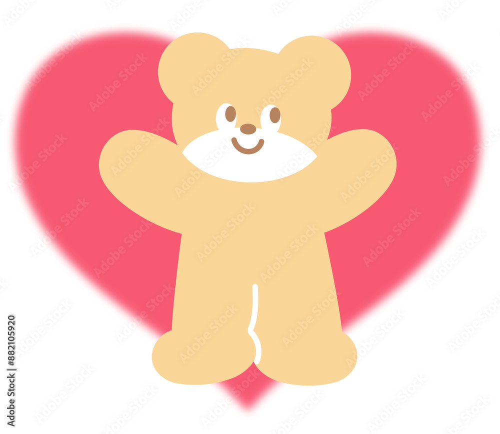 Obraz premium Illustration of teddy bear and big red heart for cartoon character, comic, mascot, animal, sticker, standee, Valentine card, cute patches, shirt print, brooch, plush toy, kid doll, zoo, souvenir shop