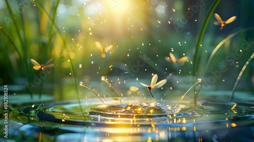 Delicate Alderfly Wings Casting a Shimmering Halo Over Tranquil Pond photo