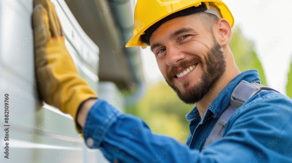 A professional technician in uniform is installing air conditioning system, installation maintenance and repair concept. A professional technician in uniform is installing air conditioning system, installation maintenance and repair concept.