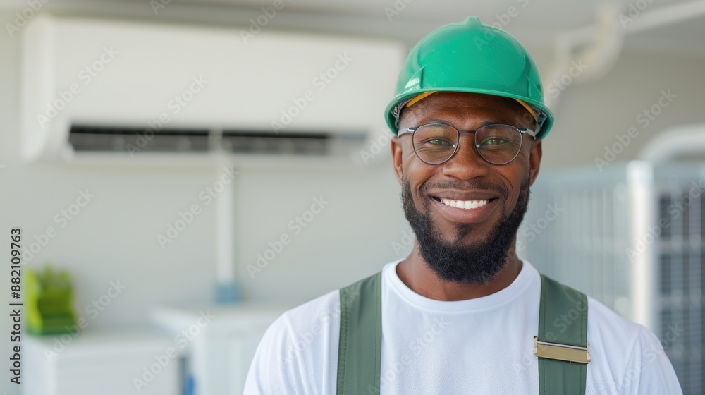A professional technician in uniform is installing air conditioning system, installation maintenance and repair concept. A professional technician in uniform is installing air conditioning system, installation maintenance and repair concept.