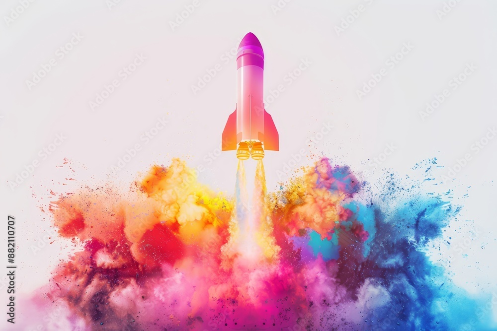 Rocket launched by an exploding creative engine, taking off towards new prospects. A wonderful stock image. Rocket launched by an exploding creative engine, taking off towards new prospects. A wonderful stock image.