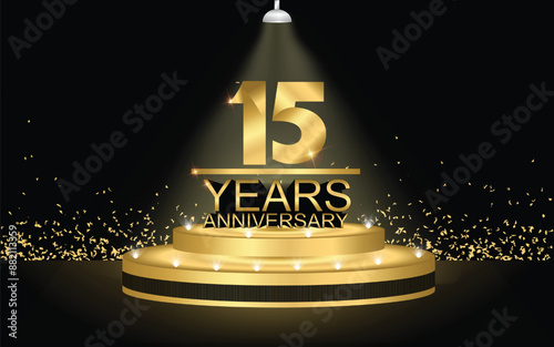 15 years anniversary Golden Jubilee Award Graphics Background. Entertainment Spot Light Hollywood Template Luxury Premium Corporate Abstract Design Template Banner.