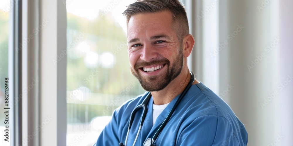 A mature man, face, or nurse crosses arms in hospital with surgery, life insurance, vision, or wellness aims. Portrait of cheerful smile or medical worker trusting innovation or help A mature man, face, or nurse crosses arms in hospital with surgery, life insurance, vision, or wellness aims. Portrait of cheerful smile or medical worker trusting innovation or help