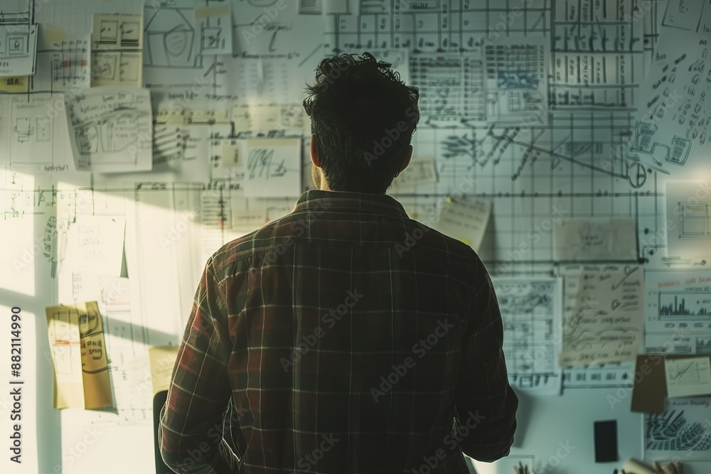 Engineer drawing schematics on a whiteboard in an open office Engineer drawing schematics on a whiteboard in an open office