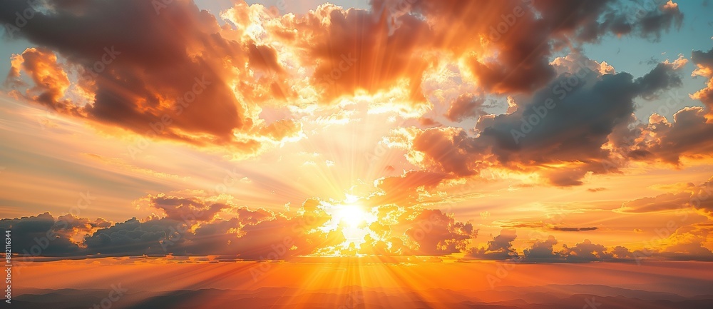 Beautiful sunset with orange sky and golden clouds Beautiful sunset with orange sky and golden clouds