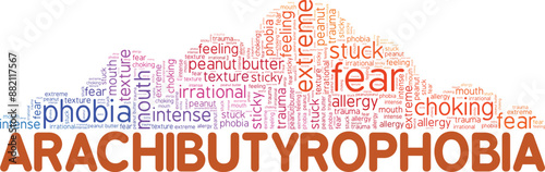Arachibutyrophobia: Fear of Peanut Butter word cloud conceptual design isolated on white background.