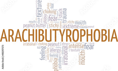 Arachibutyrophobia: Fear of Peanut Butter word cloud conceptual design isolated on white background.