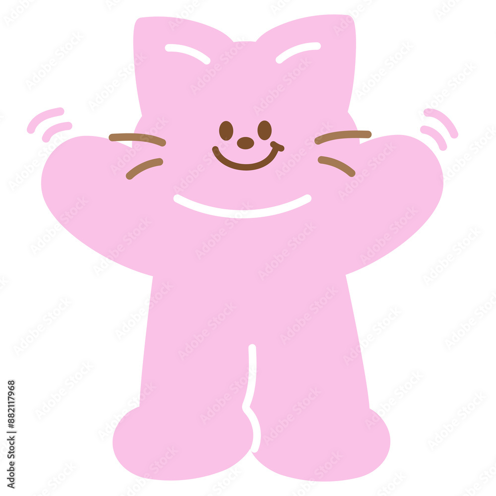 Fototapeta premium Illustration of pastel pink cat for cartoon character, comic, mascot, animal, pet, vet, adopt and rescue pet, cute patches, plush toy, doll, brooch, kitten sticker, invitation, greeting card, standee