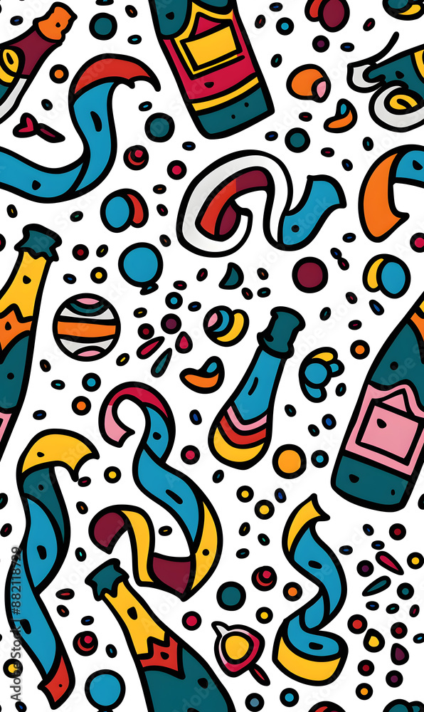 2D illustrated New Year card in a cute graphic style seamless pattern.