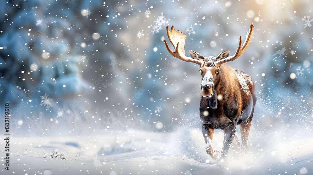 Majestic Moose Wandering Through Snowy Wilderness Landscape Majestic Moose Wandering Through Snowy Wilderness Landscape