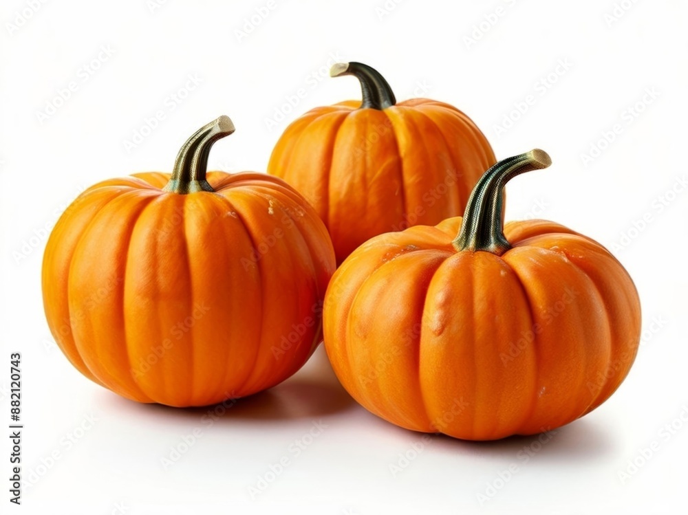Obraz premium Autumnal orange pumpkins isolated on white background. AI generation. 